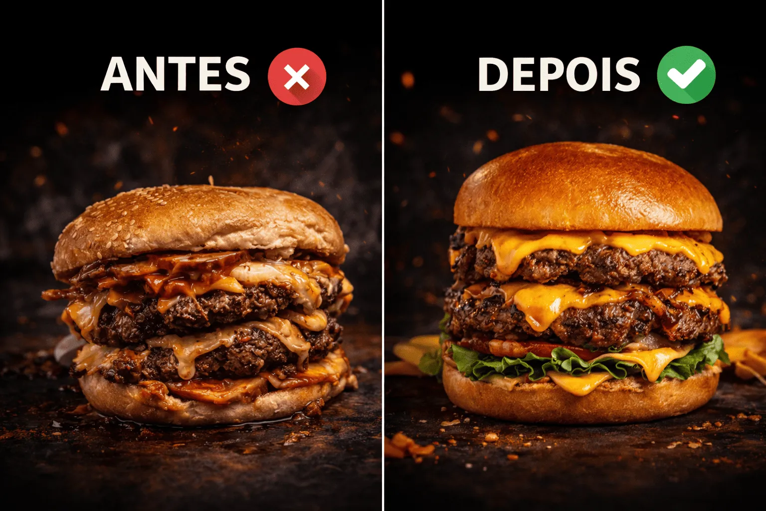 Antes e Depois - Hambúrguer com e sem padrão